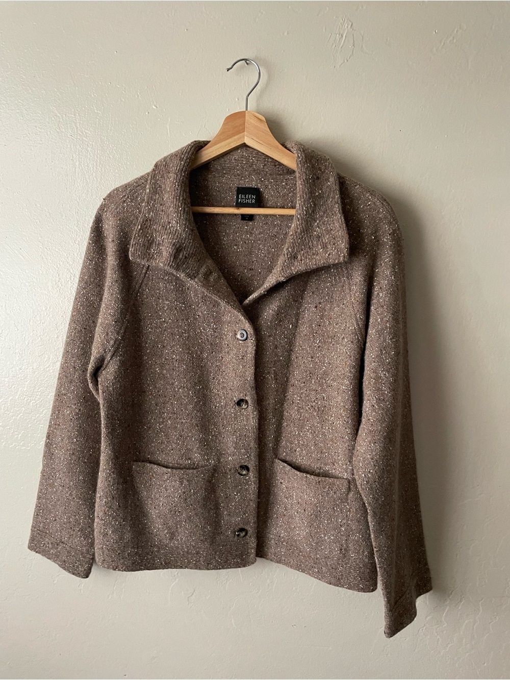 Eileen Fisher Heather Brown Knit Button-Front Wool blend cardigan
